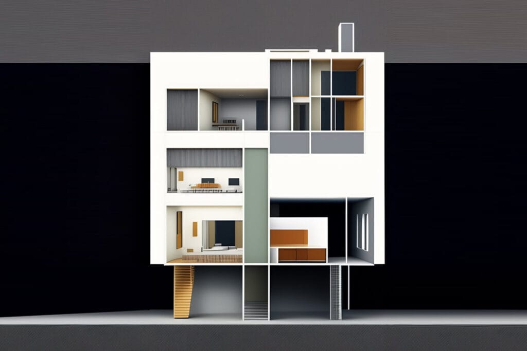 maqueta arquitectónica de un edificio de viviendas