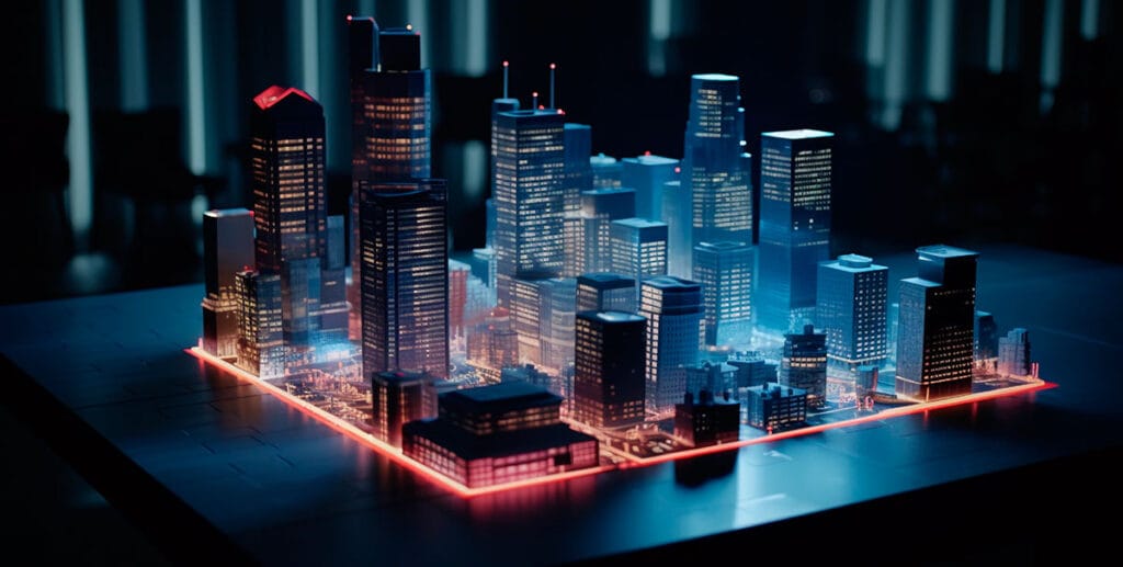 Maqueta interactiva de ciudad con iluminación