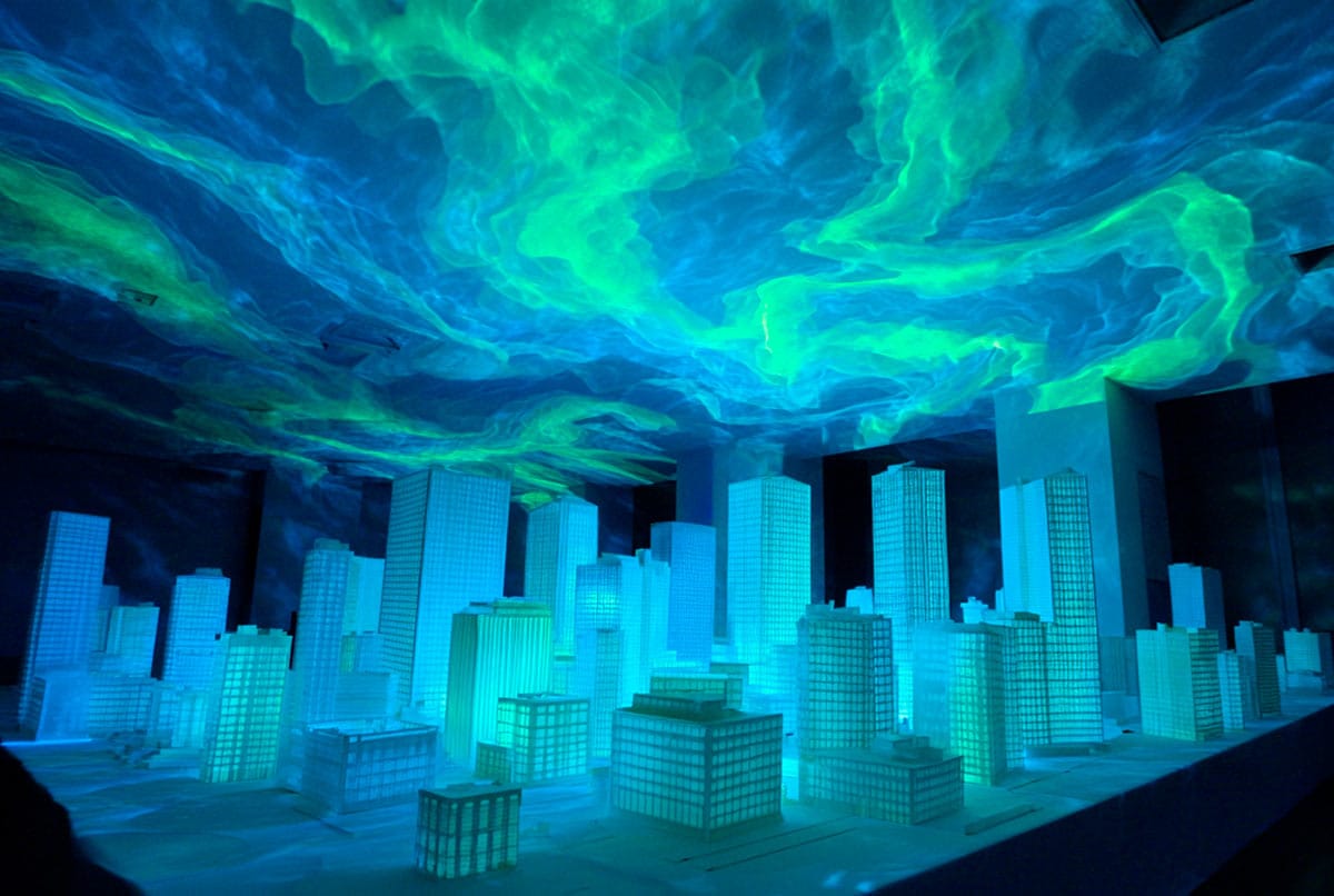 Video mapping sobre maqueta de ciudad boreal