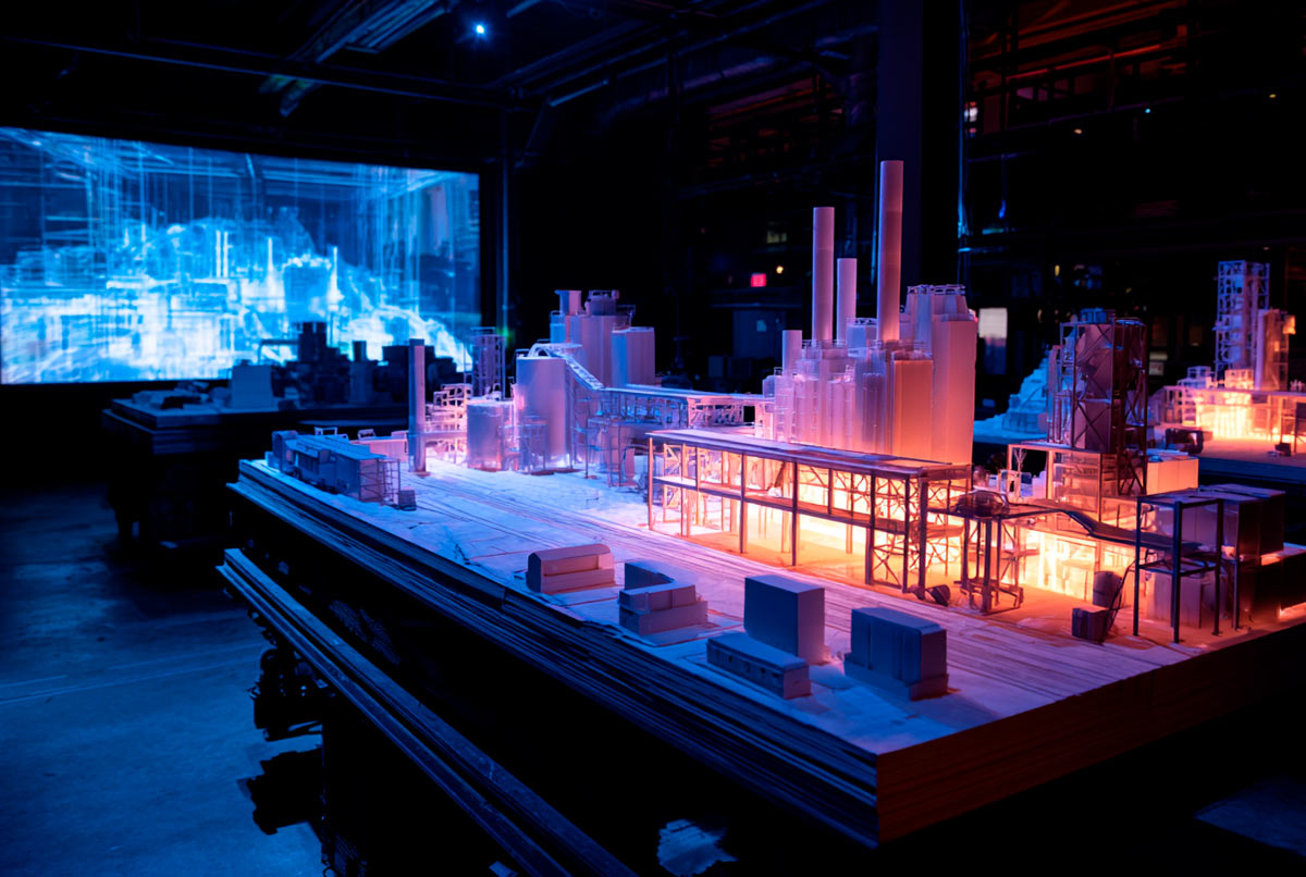 Video mapping sobre maqueta industrial de refinería