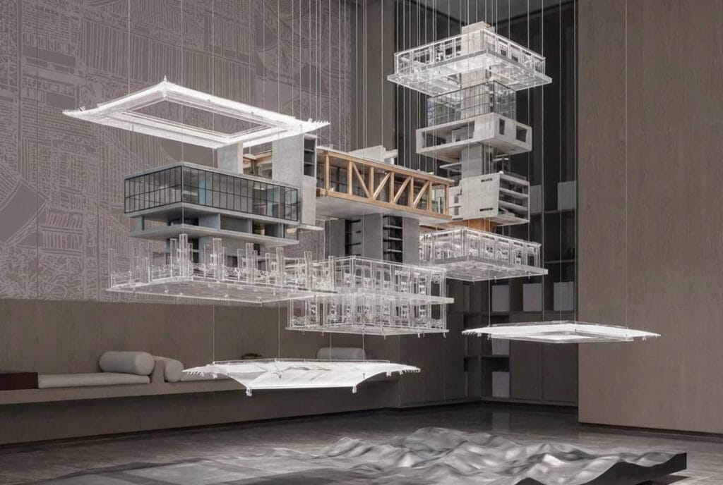 Maqueta móvil con apertura vertical sustentada